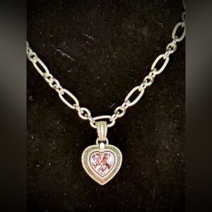 Judith Ripka Sterling Silver Pink Heart CZ Pendant Necklace | Giftable Item#0100